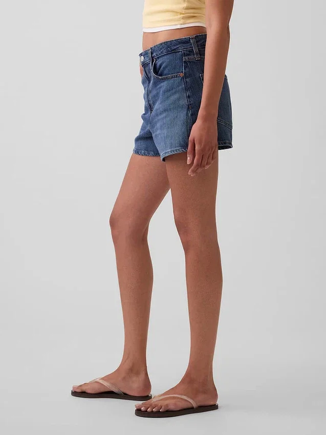 3,5" hoge taille, relaxte rechte korte broek van denim