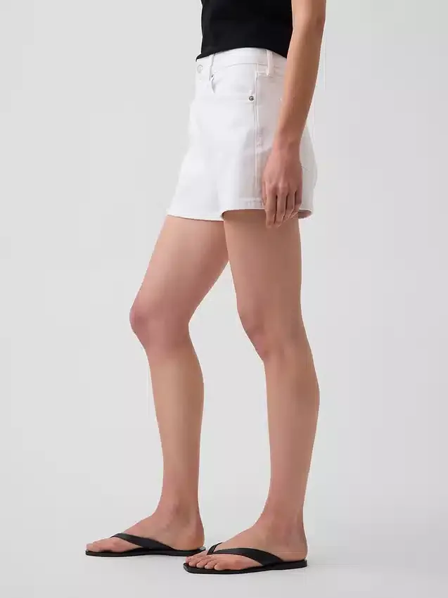 3,5" hoge taille, relaxte rechte korte broek van denim