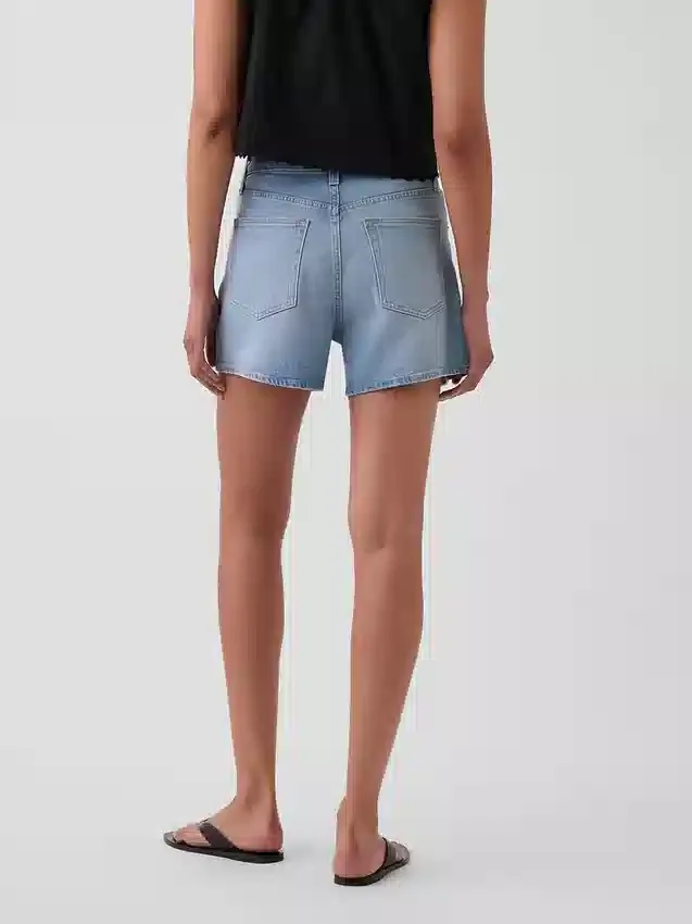 3,5" hoge taille, relaxte rechte korte broek van denim