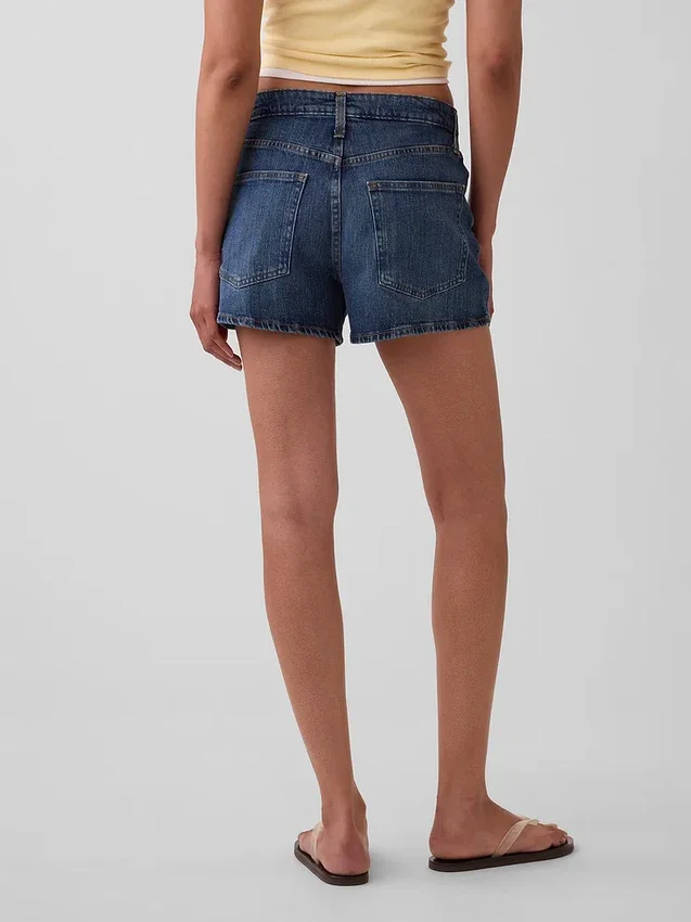 3,5" hoge taille, relaxte rechte korte broek van denim