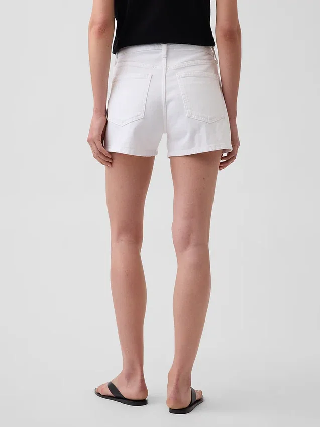 3,5" hoge taille, relaxte rechte korte broek van denim
