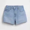 3,5" hoge taille, relaxte rechte korte broek van denim