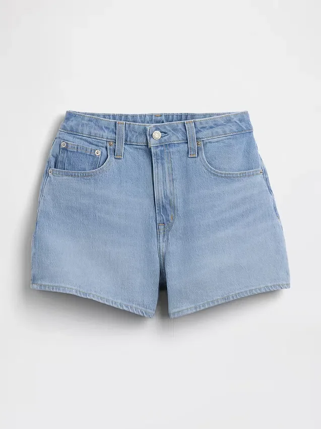 3,5" hoge taille, relaxte rechte korte broek van denim