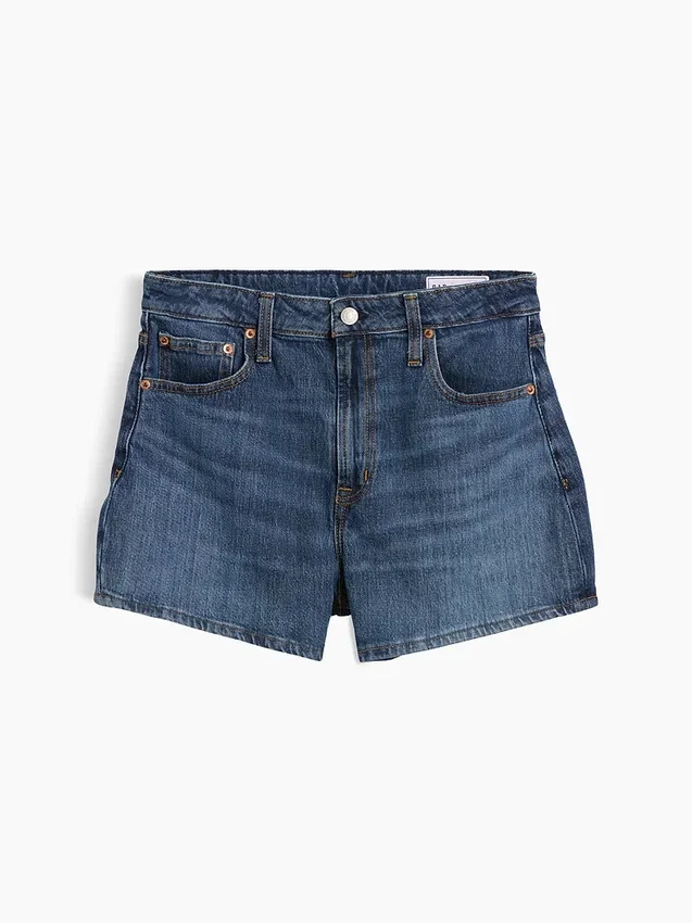 3,5" hoge taille, relaxte rechte korte broek van denim