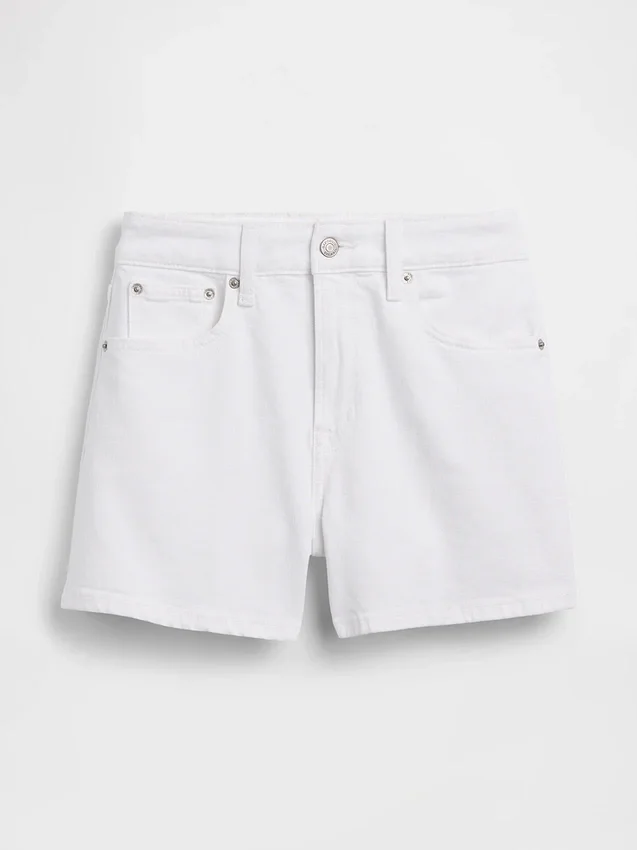3,5" hoge taille, relaxte rechte korte broek van denim