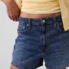 3,5" hoge taille, relaxte rechte korte broek van denim