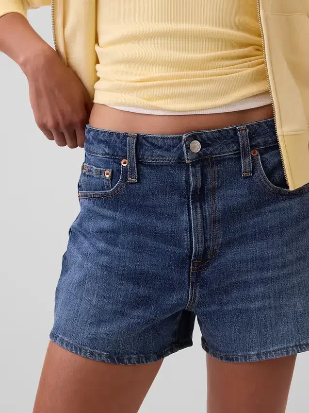 3,5" hoge taille, relaxte rechte korte broek van denim