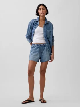 3,5” laaghangende, comfortabele denimkorte broek