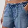 3,5” laaghangende, comfortabele denimkorte broek