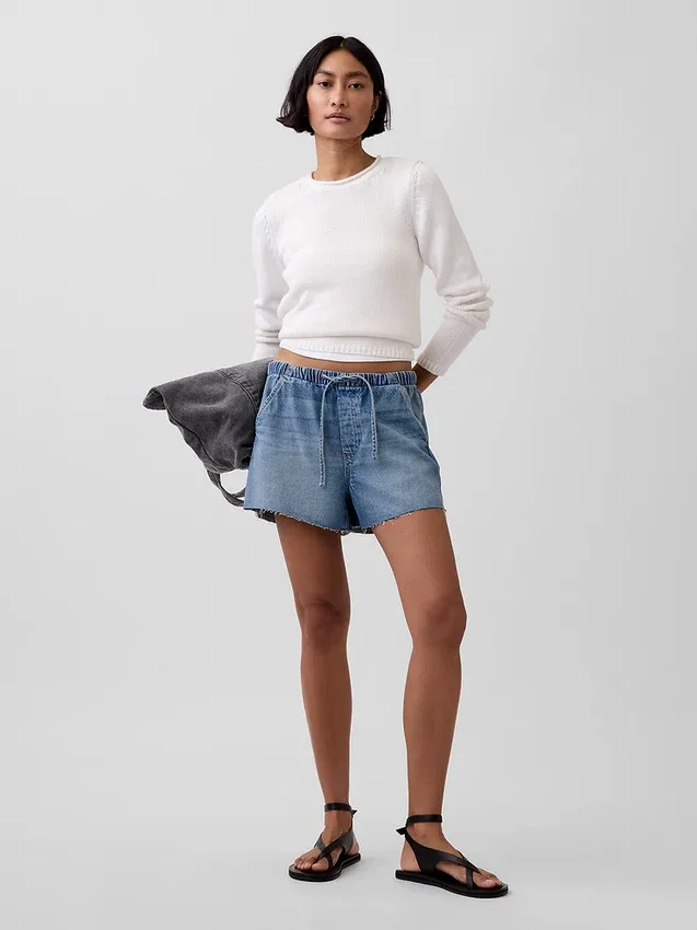 3,5” laaghangende, comfortabele denimkorte broek
