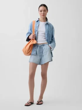 3,5” ultrazachte, laaghangende, comfortabele denimkorte broek