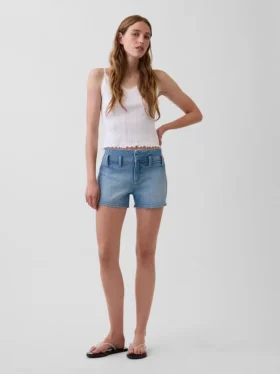 3" denimkorte broek met lage taille