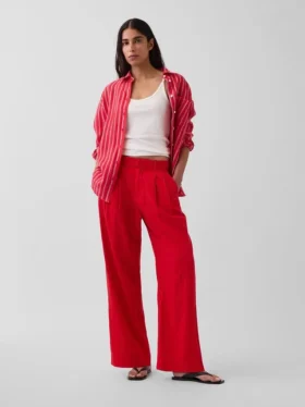 365 Broek met hoge taille van linnenmix
