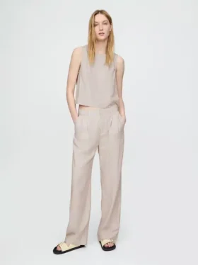 365 Broek met hoge taille van linnenmix
