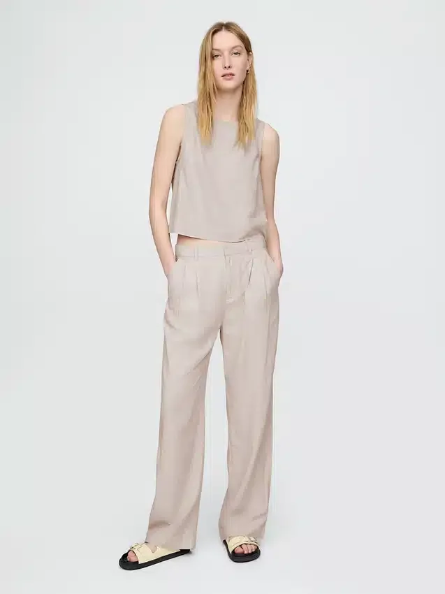365 Broek met hoge taille van linnenmix