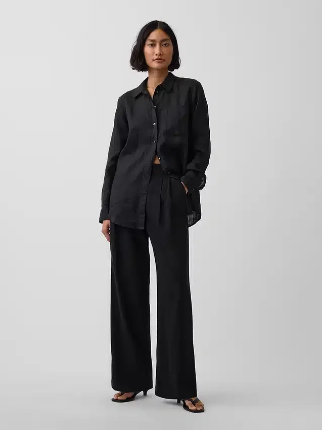 365 Broek met hoge taille van linnenmix