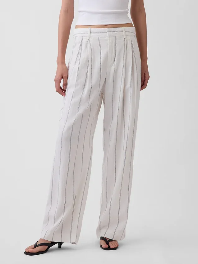 365 Broek met hoge taille van linnenmix
