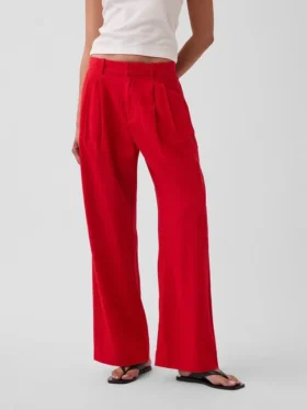 365 Broek met hoge taille van linnenmix