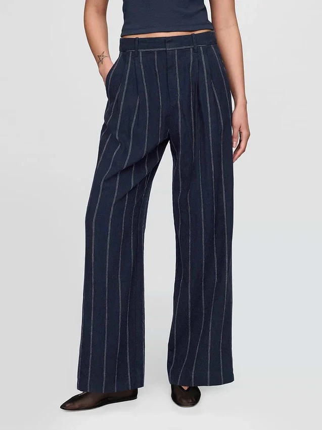 365 Broek met hoge taille van linnenmix