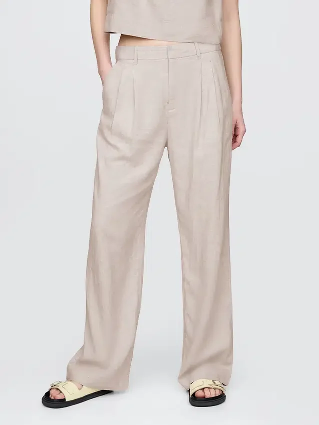 365 Broek met hoge taille van linnenmix