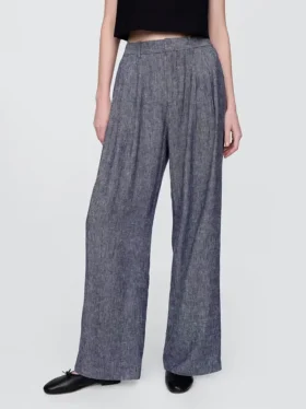 365 Broek met hoge taille van linnenmix