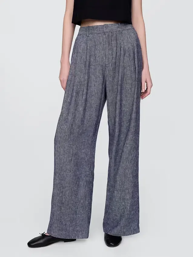 365 Broek met hoge taille van linnenmix