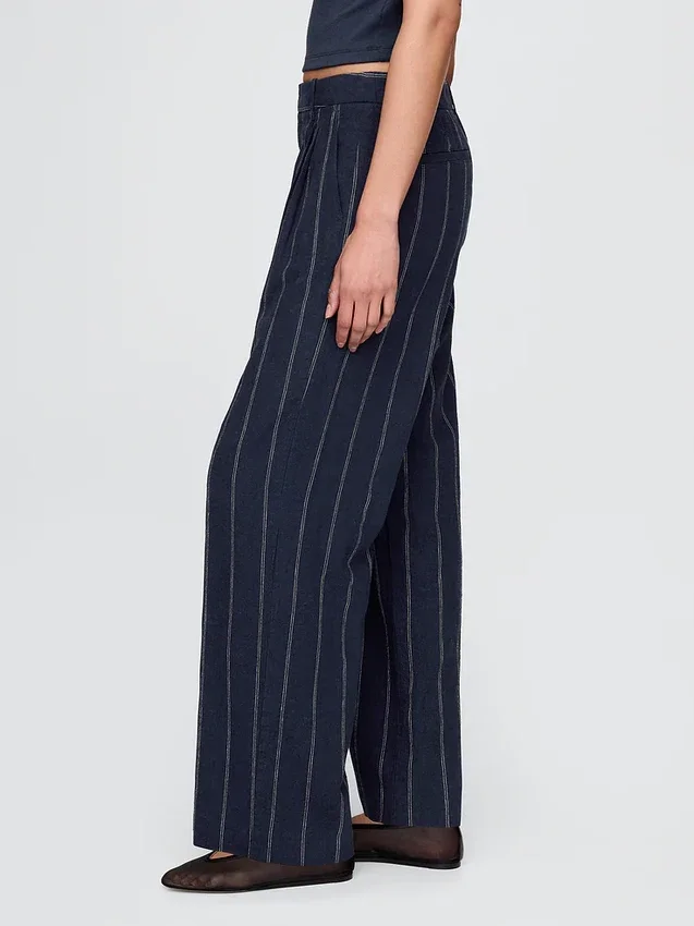 365 Broek met hoge taille van linnenmix