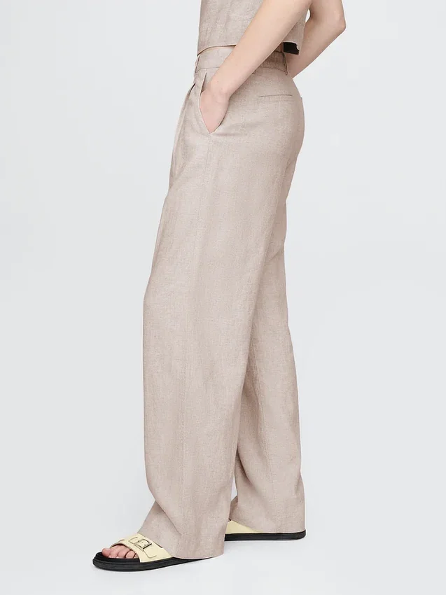 365 Broek met hoge taille van linnenmix