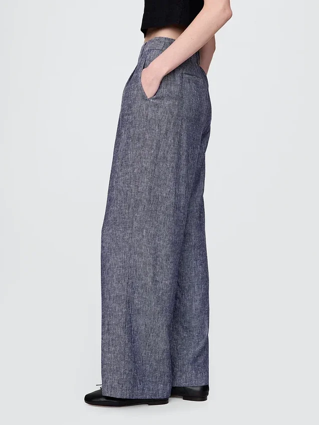 365 Broek met hoge taille van linnenmix