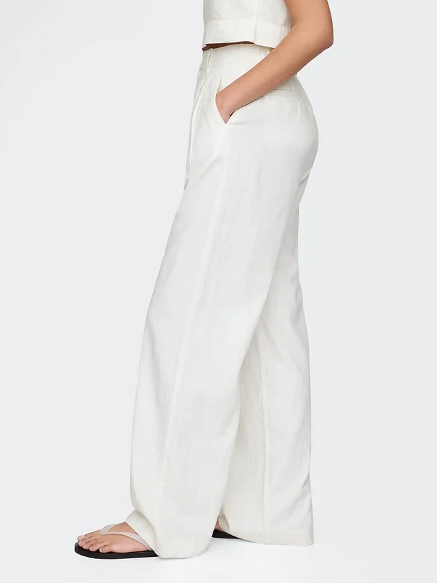 365 Broek met hoge taille van linnenmix