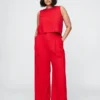 365 Broek met hoge taille van linnenmix