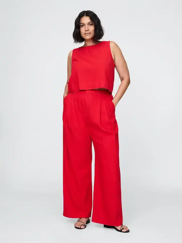 365 Broek met hoge taille van linnenmix