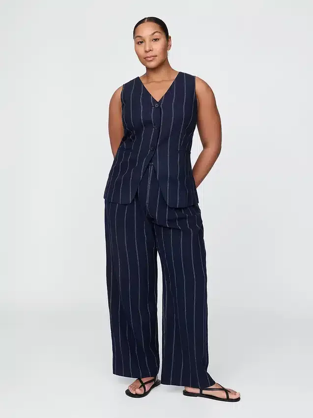 365 Broek met hoge taille van linnenmix