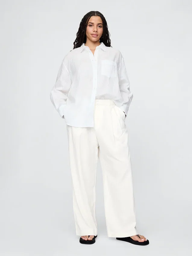 365 Broek met hoge taille van linnenmix