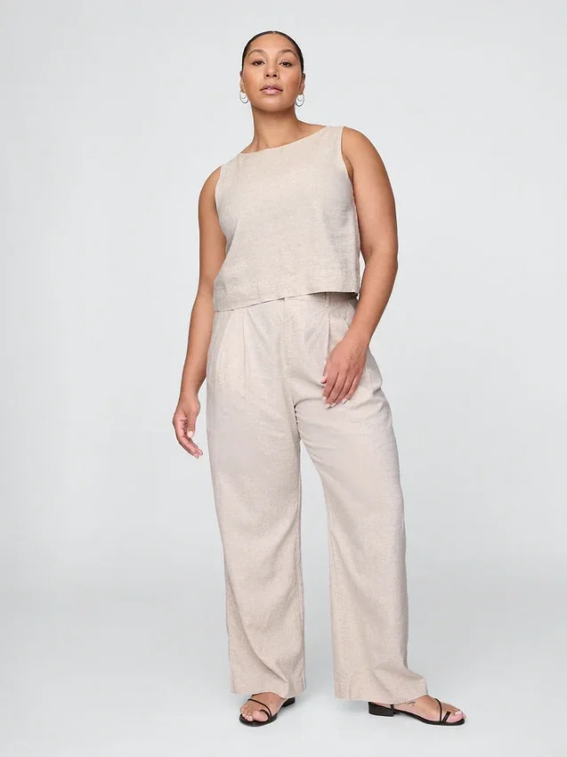 365 Broek met hoge taille van linnenmix