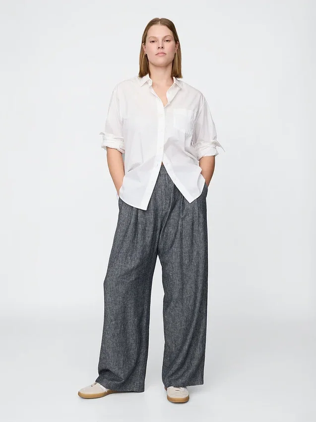 365 Broek met hoge taille van linnenmix