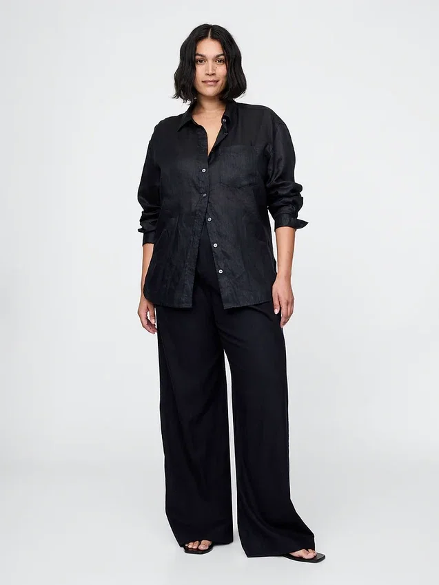 365 Broek met hoge taille van linnenmix