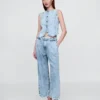 365 High Rise ultrazachte denim broek met plooien tot aan de enkels