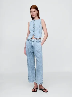 365 High Rise ultrazachte denim broek met plooien tot aan de enkels