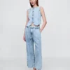 365 High Rise ultrazachte denim broek met plooien tot aan de enkels