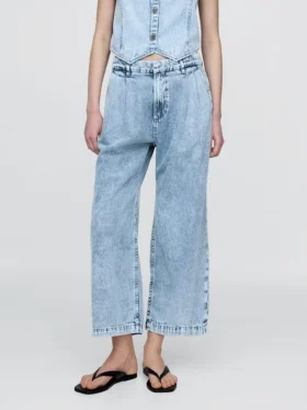 365 High Rise ultrazachte denim broek met plooien tot aan de enkels
