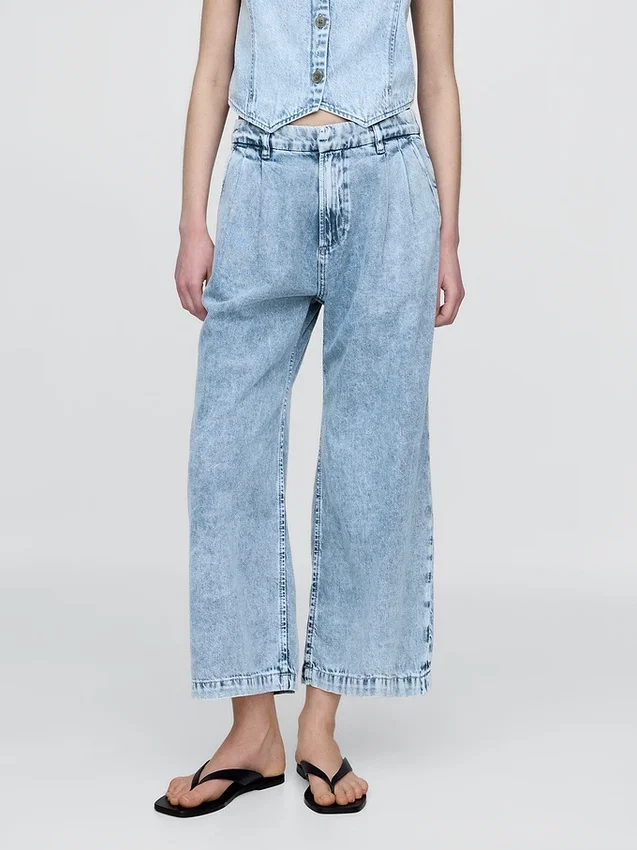 365 High Rise ultrazachte denim broek met plooien tot aan de enkels