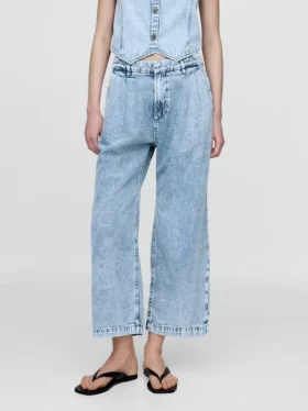365 High Rise ultrazachte denim broek met plooien tot aan de enkels