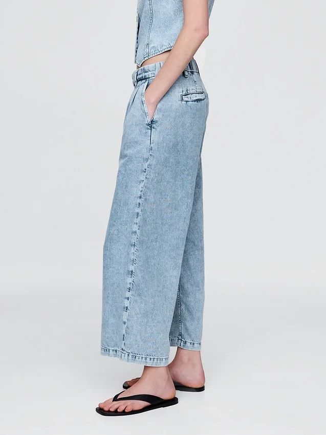 365 High Rise ultrazachte denim broek met plooien tot aan de enkels