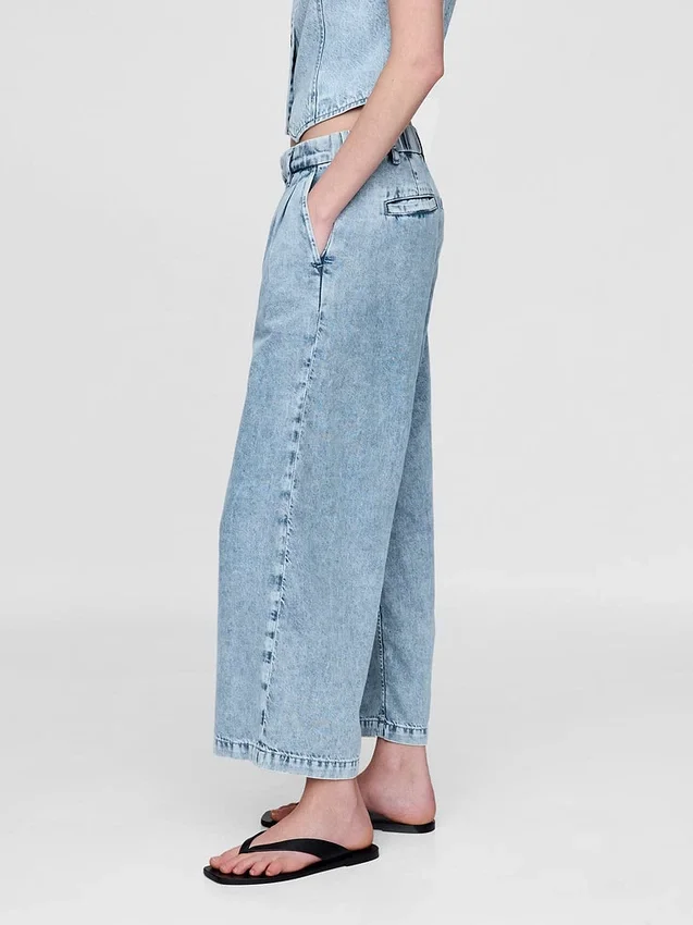 365 High Rise ultrazachte denim broek met plooien tot aan de enkels