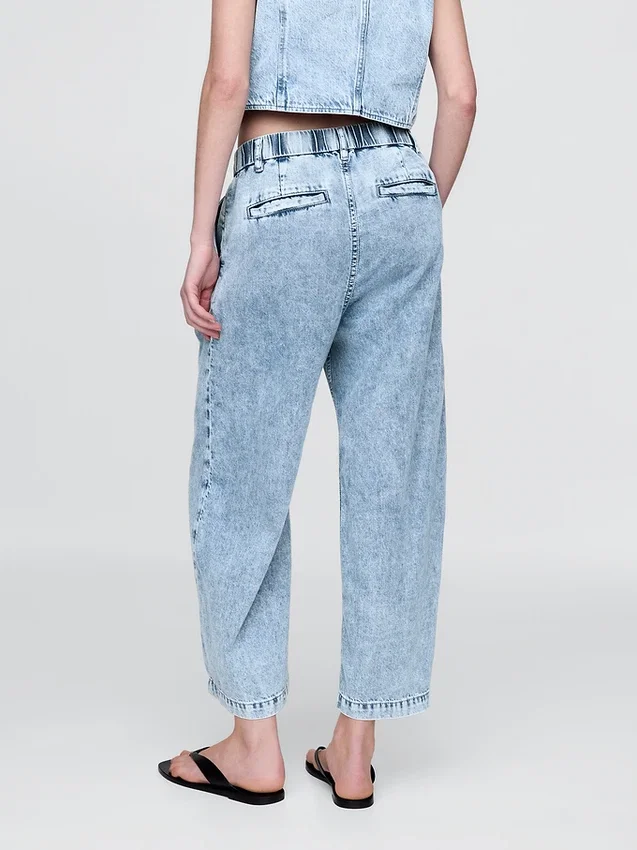 365 High Rise ultrazachte denim broek met plooien tot aan de enkels