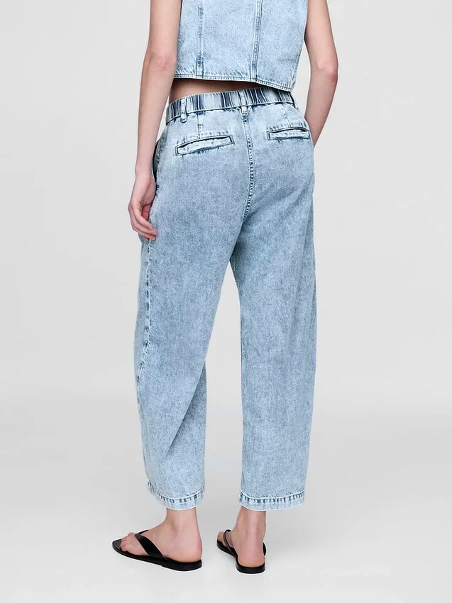 365 High Rise ultrazachte denim broek met plooien tot aan de enkels