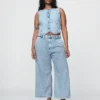 365 High Rise ultrazachte denim broek met plooien tot aan de enkels