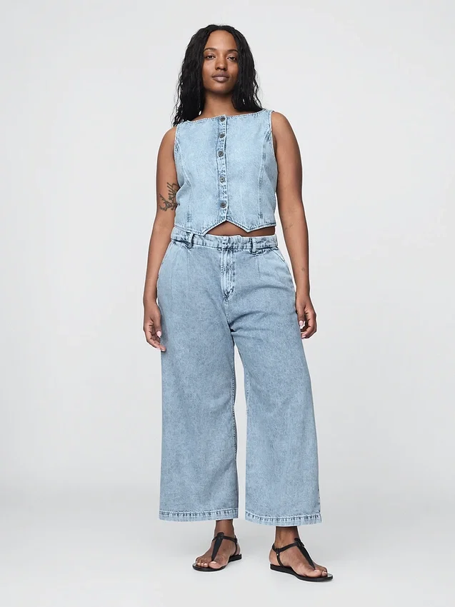 365 High Rise ultrazachte denim broek met plooien tot aan de enkels