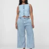 365 High Rise ultrazachte denim broek met plooien tot aan de enkels